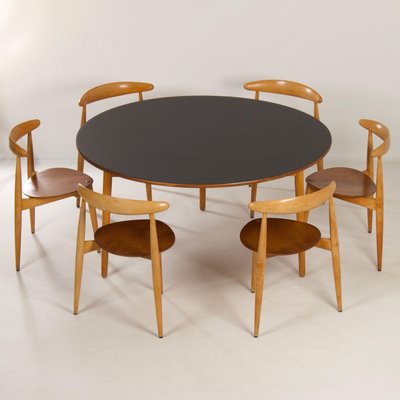 Heart Dining Set by Hans Wegner for Fritz Hansen, 1950s, Set of 7-ZT-1700651