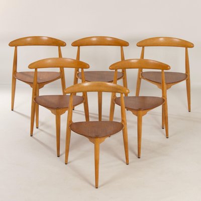 Heart Dining Set by Hans Wegner for Fritz Hansen, 1950s, Set of 7-ZT-1700651