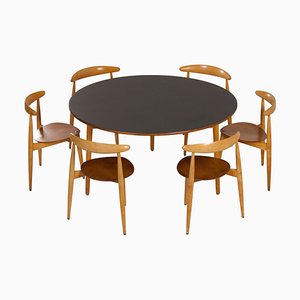 Heart Dining Set by Hans Wegner for Fritz Hansen, 1950s, Set of 7-ZT-1700651