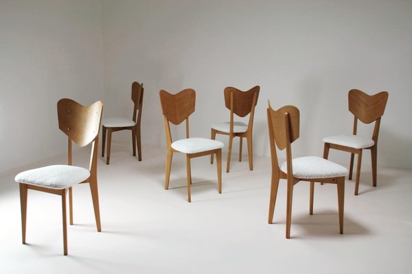 Heart Model Chairs attributed to René-Jean Caillette, France, 1950s, Set of 6-OTV-1397718