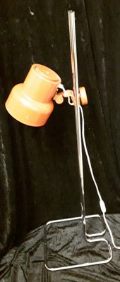 Height-Adjustable Chromed Steel Tubular Floor Lamp with Orange Metal Shade, 1970s-HOI-850412