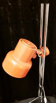 Height-Adjustable Chromed Steel Tubular Floor Lamp with Orange Metal Shade, 1970s-HOI-850412