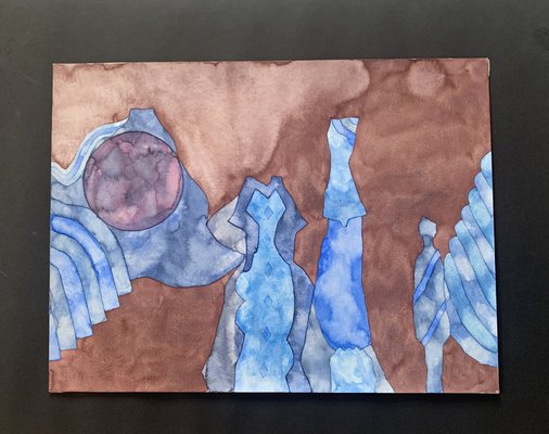 Heinz Trökes, Four Blue Figures, 1973, Signed Watercolor-QFT-1384108