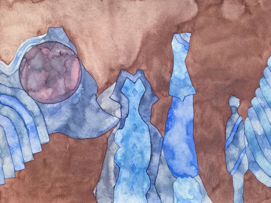 Heinz Trökes, Four Blue Figures, 1973, Signed Watercolor-QFT-1384108