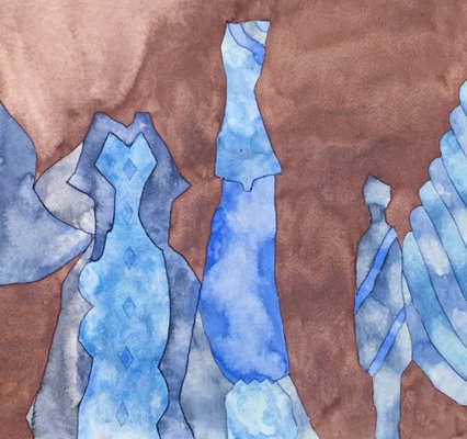 Heinz Trökes, Four Blue Figures, 1973, Signed Watercolor-QFT-1384108