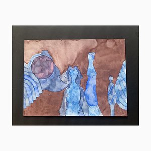 Heinz Trökes, Four Blue Figures, 1973, Signed Watercolor-QFT-1384108