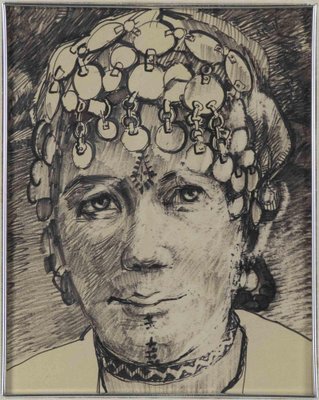 Helen Vogt, Portrait of Moroccan Woman, Original Drawing, Mid-20th-Century-ZCI-1221166