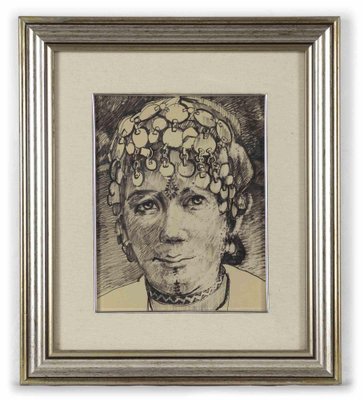 Helen Vogt, Portrait of Moroccan Woman, Original Drawing, Mid-20th-Century-ZCI-1221166