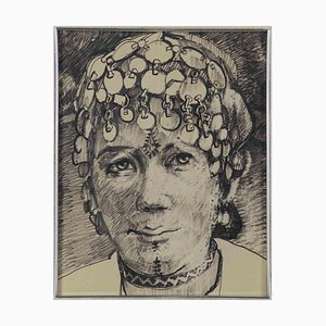 Helen Vogt, Portrait of Moroccan Woman, Original Drawing, Mid-20th-Century-ZCI-1221166