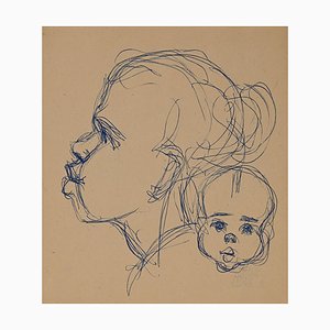 Helen Vogt, Woman with Child in Morocco, Original Ink, 1930s-ZCI-893206