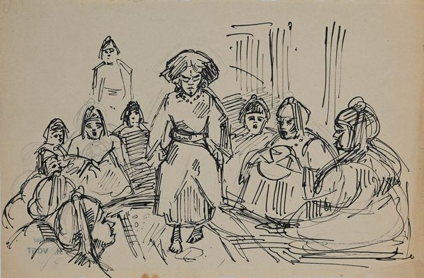 Helen Vogt, Women in Morocco, Original Pencil and Ink, 1935-ZCI-893189