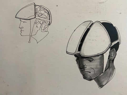 Helmeted man 2" drawing for NASA - Raymond Loewy and William Snaith 1968-ICD-847299