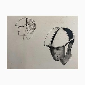 Helmeted man 2" drawing for NASA - Raymond Loewy and William Snaith 1968-ICD-847299