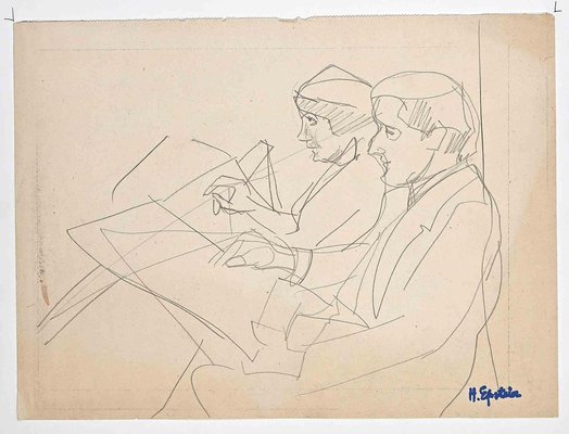 Henri Epstein, Two Figures, Original Drawing, Early 20th-Century-ZCI-1362606