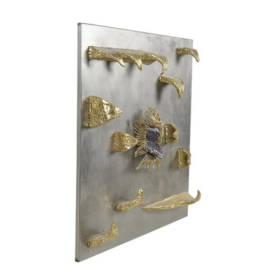 Henri Fernandez, Abstract Wall Decoration, Brass and Amethyst-NQ-1306781