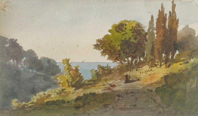 Henri Joseph Harpignies, Landscape, 19th-20th Century, Watercolour, Framed-WFS-1807430