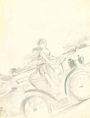 Henri Thiriet, Driving Roman Lady, Original Pencil Drawing, Mid 20th Century-ZCI-1405742