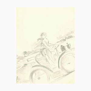 Henri Thiriet, Driving Roman Lady, Original Pencil Drawing, Mid 20th Century-ZCI-1405742