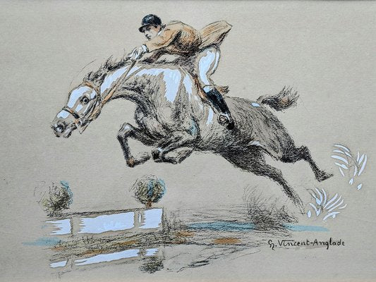 Henri Vincent-Anglade, The Long Jump, Gouache and Crayon on Paper, Framed-NRC-1766127