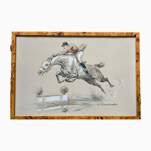 Henri Vincent-Anglade, The Long Jump, Gouache and Crayon on Paper, Framed-NRC-1766127