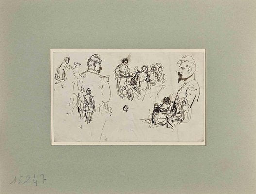 Henry Somm, Figures, Ink Drawing on Paper, Late 19th Century-ZCI-1420180