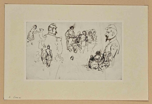 Henry Somm, Figures, Ink Drawing on Paper, Late 19th Century-ZCI-1420180