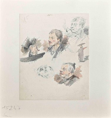 Henry Somm, Portraits, Original Drawing on Paper, Late 19th-Century-ZCI-1362676