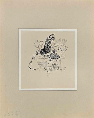 Henry Somm, Seller of Hats, Original Ink Drawing on Paper, Late 19th-Century-ZCI-1362640