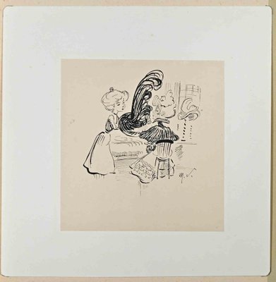 Henry Somm, Seller of Hats, Original Ink Drawing on Paper, Late 19th-Century-ZCI-1362640