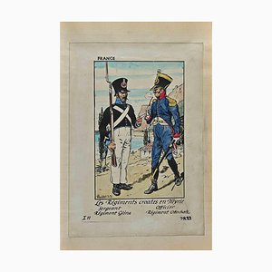 Herbert Knotel, Croatian Regiments in Illyria, Ink & Watercolor Drawing, 1940s-ZCI-1310285