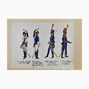 Herbert Knotel, French and Dutch Soldiers, Original Ink & Watercolor Drawing, 1940s-ZCI-1310275