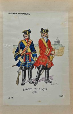 Herbert Knotel, Garde Du Corps Kur Brandenburg 1700, Original Drawing, 1940s-ZCI-1310305