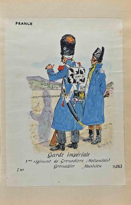 Herbert Knotel, Garde Imperiale (French Army), Original Ink & Watercolor Drawing, 1940s-ZCI-1310272