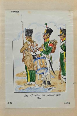 Herbert Knotel, Le Croates, Original Ink & Watercolor Drawing, 1940s-ZCI-1310307