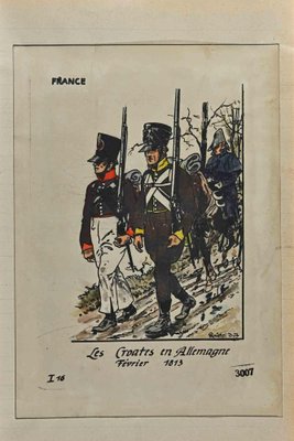 Herbert Knotel, Les Croates en Allemagne 1813, Ink & Watercolor Drawing, 1940s-ZCI-1310268