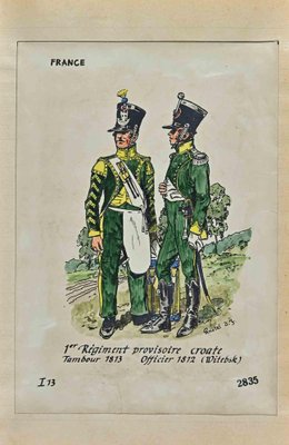 Herbert Knotel, Regiment Provisoire Croate, Original Ink & Watercolor Drawing, 1940s-ZCI-1310287