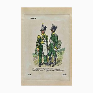 Herbert Knotel, Regiment Provisoire Croate, Original Ink & Watercolor Drawing, 1940s-ZCI-1310287