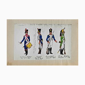 Herbert Knotel, Soldiers, Original Ink & Watercolor Drawing, 1940s-ZCI-1310289