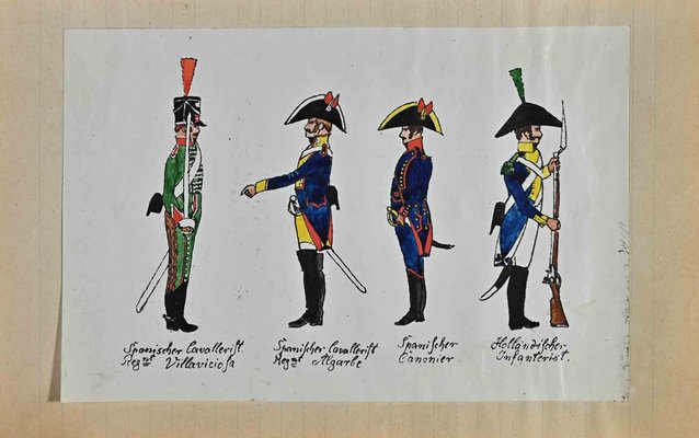 Herbert Knotel, Spanish and Dutch Soldiers, Original Ink & Watercolor Drawing, 1940s-ZCI-1310296