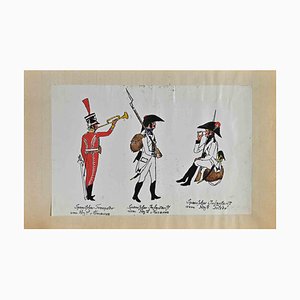 Herbert Knotel, Spanish Soldiers, Original Ink & Watercolor Drawing, 1940s-ZCI-1310295