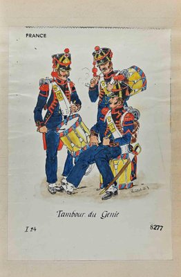 Herbert Knotel, Tambour Du Genie (French Army), Original Ink & Watercolor Drawing, 1940s-ZCI-1310298