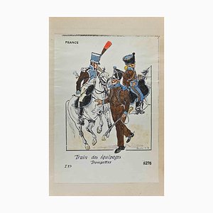 Herbert Knotel, Train Des Equipages Trompettes (French Army), Ink & Watercolor Drawing, 1940s-ZCI-1310297