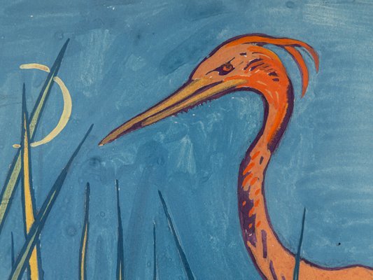 Heron, 1940s, Gouache on Paper, Framed-GPP-1079975