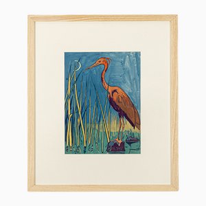 Heron, 1940s, Gouache on Paper, Framed-GPP-1079975