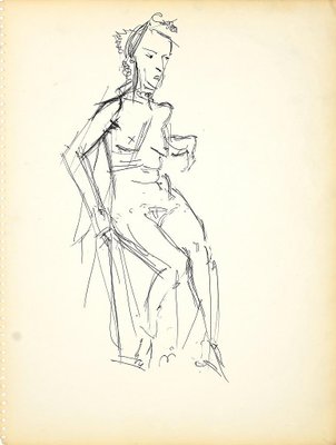 Herta Hausmann, Female Nudity 3, Black Marker Pen on Paper, 1950s-ZCI-905047