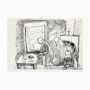 Herta Hausmann, In the Kitchen, Black Pen Drawing, Mid-20th Century-ZCI-871689