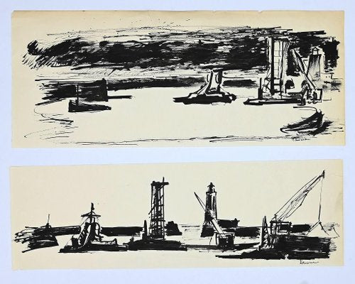 Herta Hausmann, In the Port, China Ink, Mid-20th Century-ZCI-871082