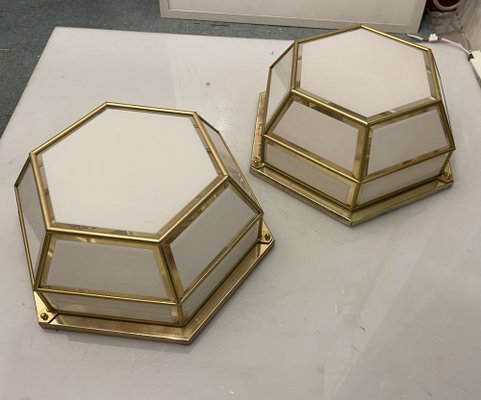 Hexagonal Brass Glass Sconces, 1980s, Set of 2-JJC-1764544