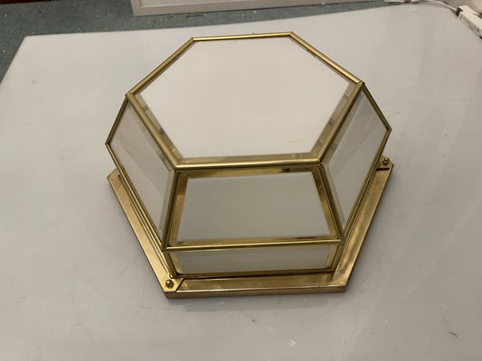 Hexagonal Brass Glass Sconces, 1980s, Set of 2-JJC-1764544