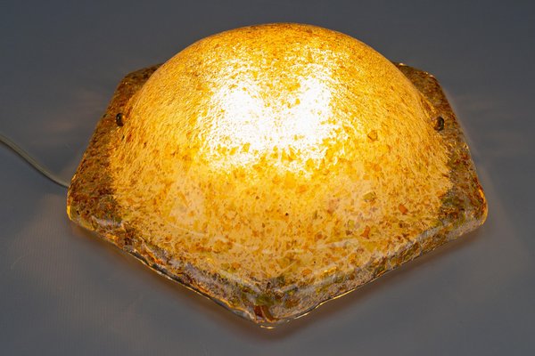 Hexagonal Flush Mount in Amber Ice Glass, 1970s-KEG-1770738